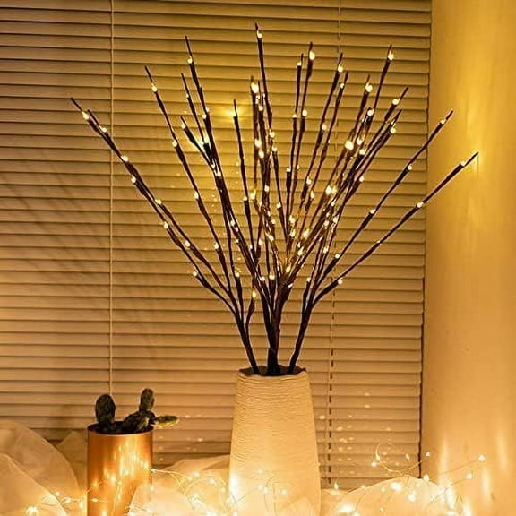 2 Pack Led Branch Light Battery Operated Lighted Branch Vase Filler Willow Tree Artificial Little Twig Power Brown 30 Inch 20 LED for Home Romantic Decoration, Warm White