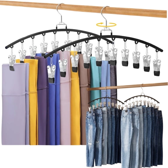 2 Pack Legging Organizer for Closet 360 Swivel, Metal Gym Clothes Organizer w/20 Clips Holds 20 Leggings, Hangers Space Saving,Closet Organizers and Storage, Dorm Room Organization Essentials, Black