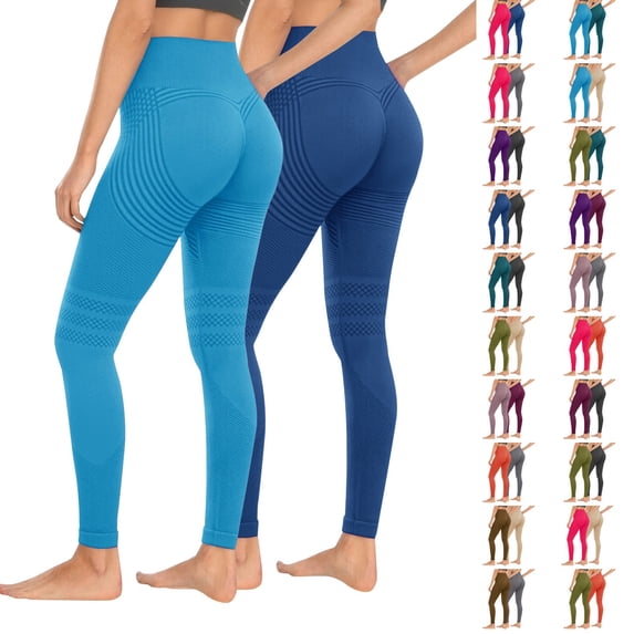 2 Pack Leggings for Women LSQii High Waist Hip Lifting Fitness Leggings Tummy Control Seamless Yoga Pants for Running Tights Gym Fitness Sports ,L Size
