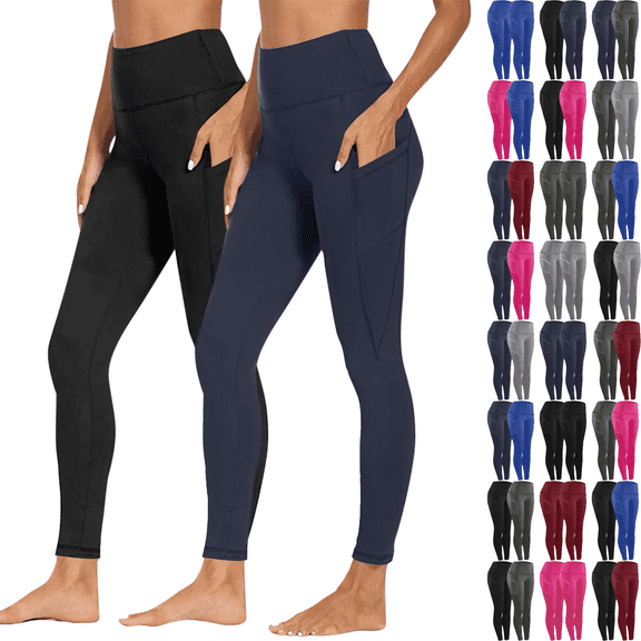 2 Pack Leggings for Women High Waisted Tummy Control Soft Stretchy Yoga Pants Workout Fitness Running Yoga Butt Lifting Tights