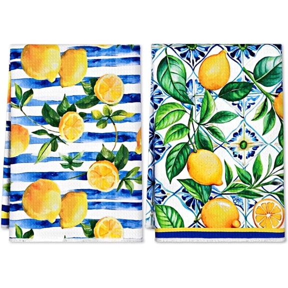 2 Pack Lemon Kitchen Hand Towels, Decorative Kitchen Towels 18x26 Inch, Kitchen Towels Dish Towels, Yellow Lemon Geometry Towels for Home Kitchen Bathroom Drying Seasonal Decoration