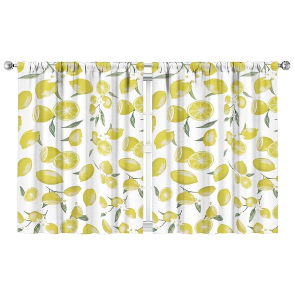 2 Pack Lemon Print Kitchen Curtains - Cute Fruit Floral Summer Design, Semi-Sheer Tier Curtains 42x54 Inch, Rod Pocket Farmhouse Window Panels