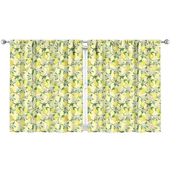2 Pack Lemon Print Kitchen Curtains - Cute Fruit Floral Summer Design, Semi-Sheer Tier Curtains 52x63 Inch, Rod Pocket Farmhouse Window Panels