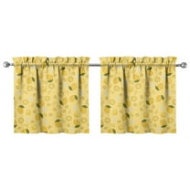 2 Pack Lemon Print Kitchen Curtains - Cute Yellow Fruit & Floral Tier Curtains for Small Windows, Semi-Sheer Farmhouse Caf Curtains with Rod Pocket, 27.5x24 Inch, Set of 2