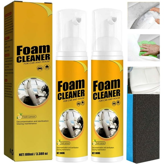 2 Pack Lemon-Scented Car Interior Foam Cleaner - Multifunctional Magic Foaming Cleaner for Leather, Plastic & Fabric