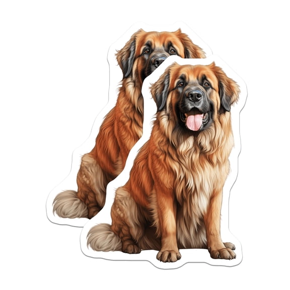 (2 Pack) Leonberger Dog Stickers - Realistic Pet Portrait Art - Large Dog Breed Decals - 5" On Longest Side - Sticks to Smooth Flat Surfaces - Made in USA - BMCS30072