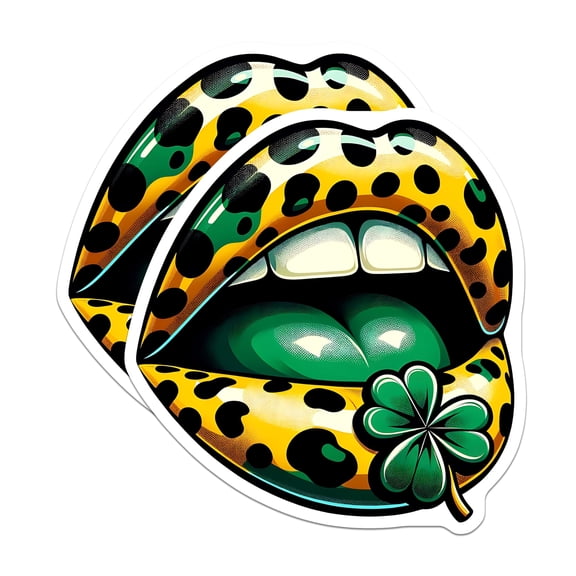 (2 Pack) Leopard Lips Magnets - Shamrock Magnet - St Patricks Day Magnet - 5" On Longest Side - Premium Magnet - for Cars, Refrigerators, Toolboxes, Lockers - Made in USA - MAG17018