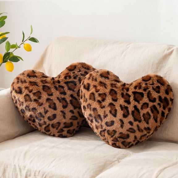 2 Pack Leopard Print Heart Shaped Throw Pillows for Home Decor