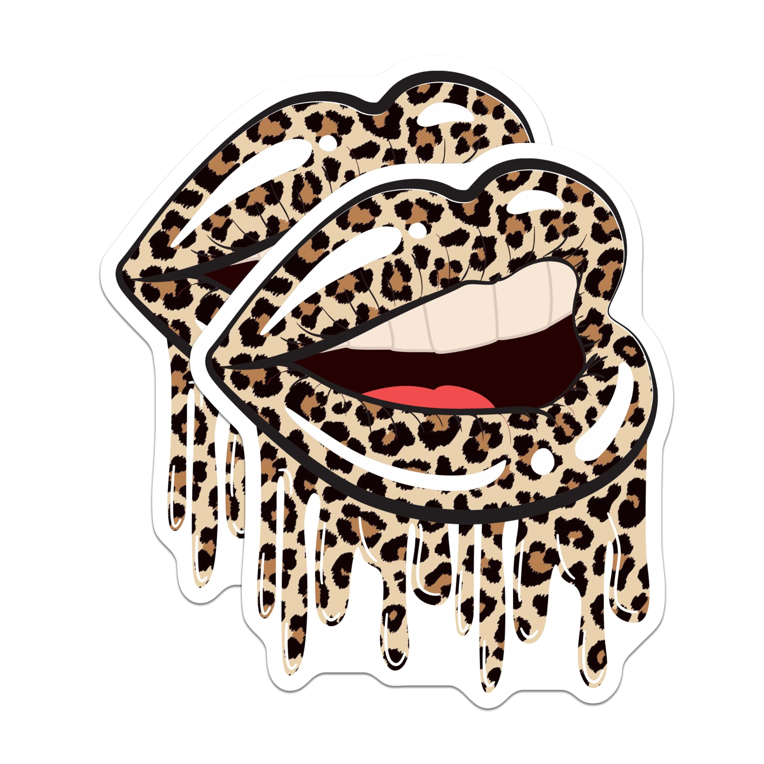 Snarling Lips Sticker (2 Pack) Leopard Print Lips Stickers - Dripping Mouth Decals - Sassy ...