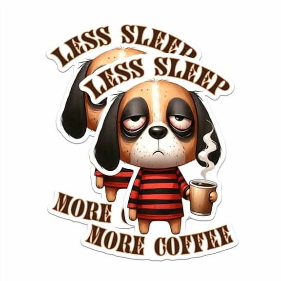 (2 Pack) Less Sleep More Coffee Magnets - Funny Dog Meme Magnets - Coffee Lover Kitchen Decor Magnets- 5" On Longest Side - for Fridges, Toolboxes, Cars - Made in USA - MAG2781