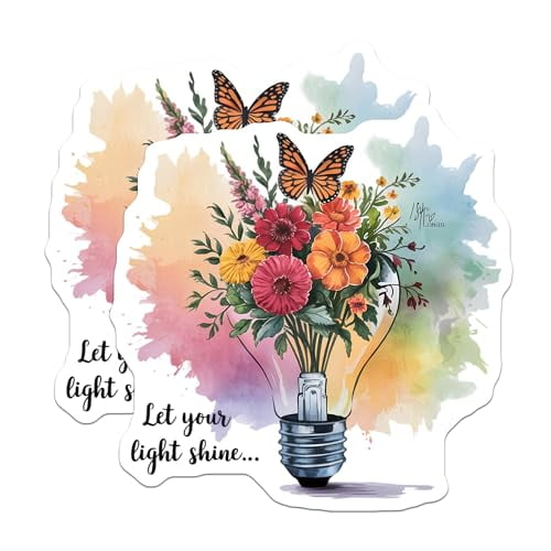 (2 Pack) Let Your Light Shine Magnets - Light Bulb Flower Art - Inspirational Quote Decor - Butterfly Art Magnets - 5" On Longest Side - for Cars, Fridges, Toolboxes - Made in USA - MAG6661