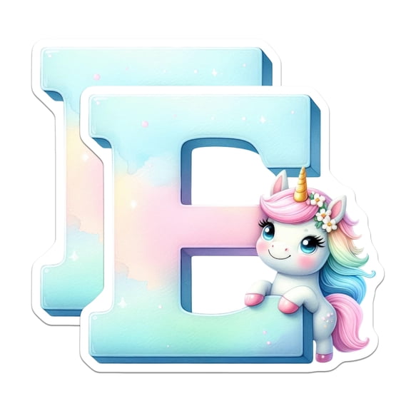 (2 Pack) Letter E Unicorn Stickers - Initial E - Alphabet Unicorn- 5" On Longest Side - Sticks to Smooth Flat Surfaces - Made in USA - BMCS16204