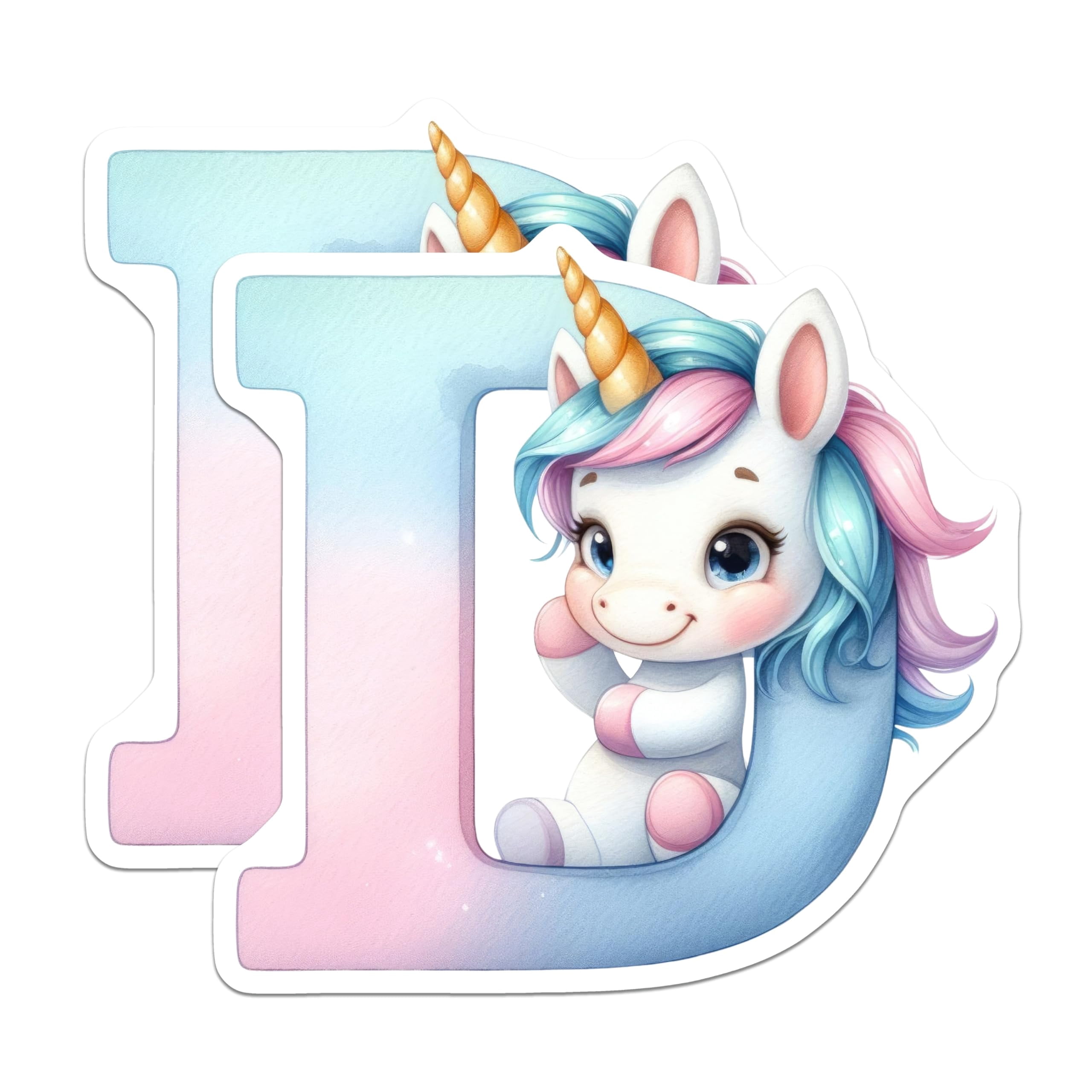 Initial Sticker Pack (2 Pack) Letter I Unicorn Stickers - Initial Stickers - Alphabet ...