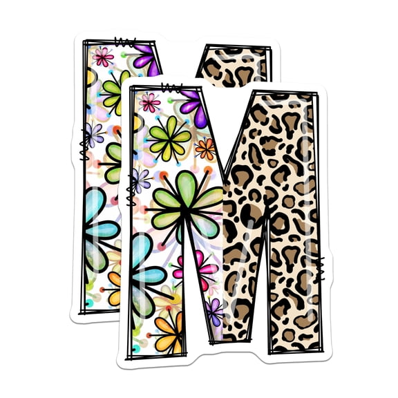 (2 Pack) Letter M Magnets - Floral Leopard Print - Initial M Decor - 5" On Longest Side - Premium Magnet - for Cars, Refrigerators, Toolboxes, Lockers - Made in USA - MAG15034