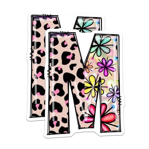 (2 Pack) Letter M Magnets - Floral Leopard Print - Initial M Fridge Locker Decor - 5" On Longest Side - Premium Magnet - for Cars, Refrigerators, Toolboxes, Lockers - Made in USA - MAG15794
