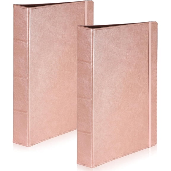 2 Pack Letter Size 3 Ring Leather Binder - 1 inch D-Ring Professional Binder Organizer Planner Portfolio for Holds 200 Sheets with 2 Inner Pockets (Rose Gold)