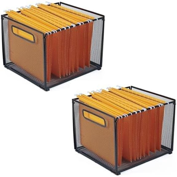2 Pack Letter Size Hanging Folder Organizer,Metal Mesh Hanging File Folder Box,Office File Baskets,Black$$Office