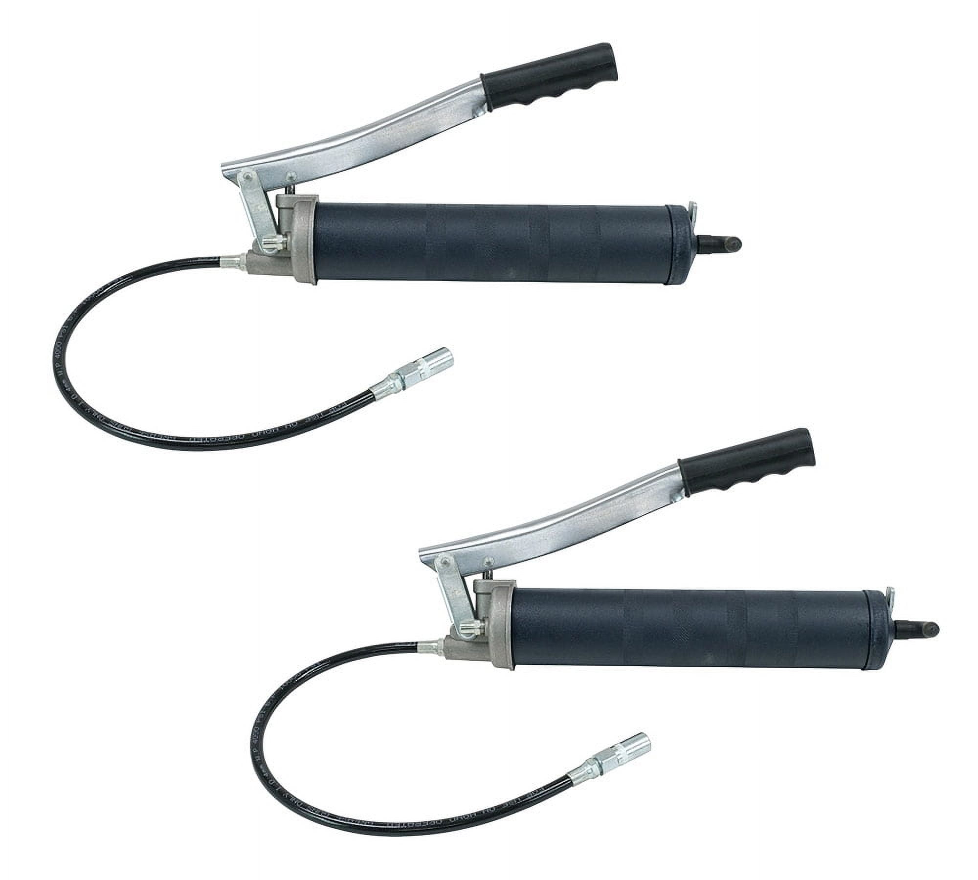 2 Pack Lever Action Grease Gun Heavy Duty Maximum Pressure - 10,000 PSI with 18-inch Whip Hose - Aluminium Cast Head - Capacity 16 oz Bulk/ 14oz Cartridge