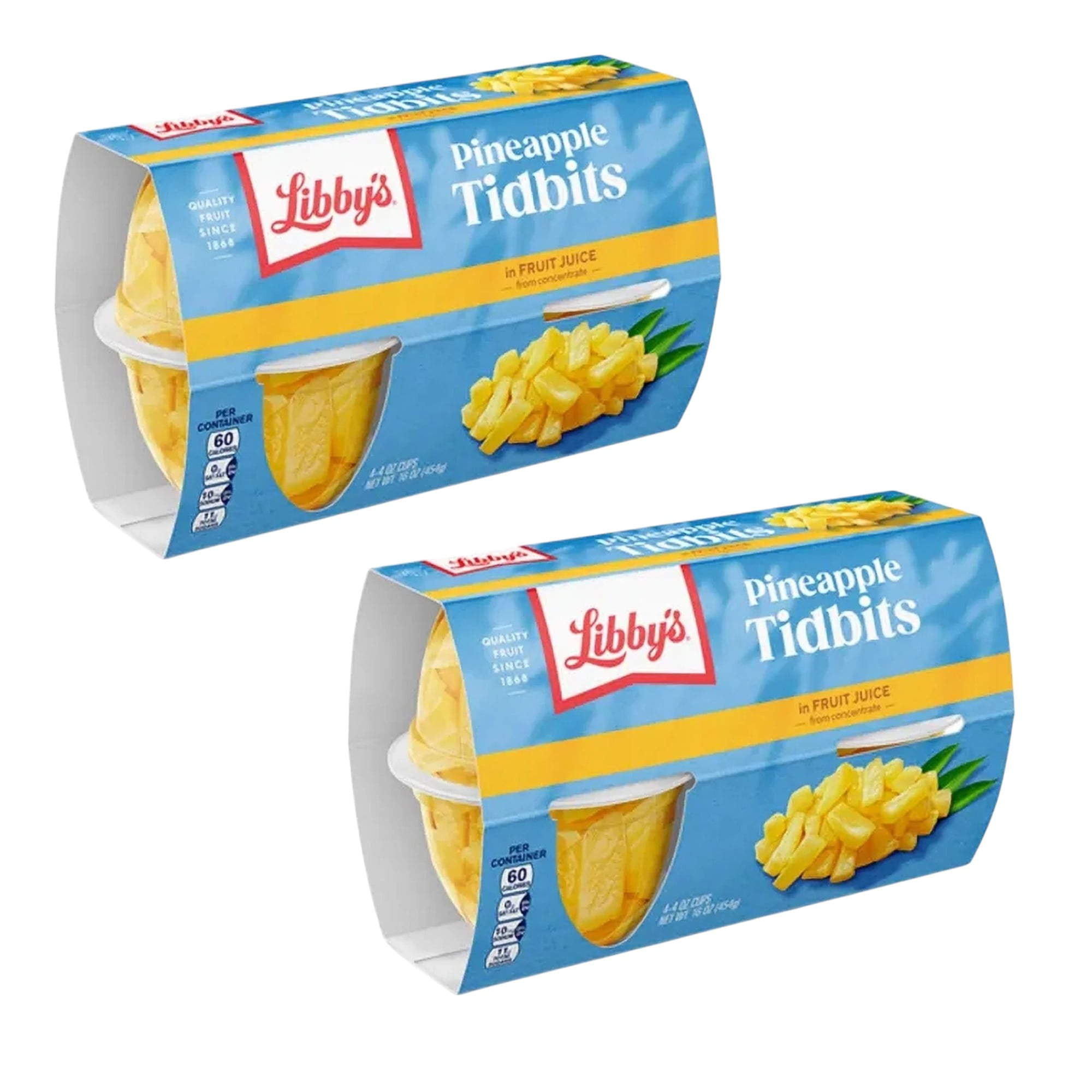 2 Pack ) Libby's Pineapple Tidbits In Fruit Juice cups, ( 8 Total