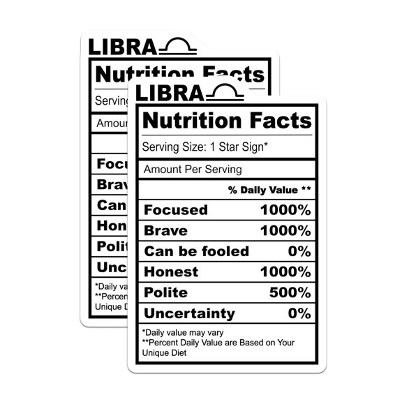 (2 Pack) Libra Nutrition Facts Magnets - Zodiac Signs - Astrology Fridge Decor - 5" On Longest Side - Premium Magnet - for Cars, Refrigerators, Toolboxes, Lockers - Made in USA - MAG14891