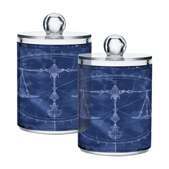 2 Pack Libra Of Zodiac Qtip Holder Dispenser Clear Plastic Storage Apothecary Jars for Cotton Swabs Balls Pads Floss