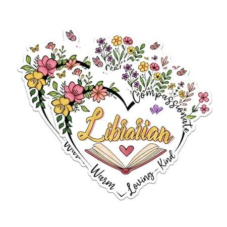 (2 Pack) Librarian Compasionate Magnets - Warm Loving Kind Magnets - Heart Shape Magnet Design with Flowers- 5" On Longest Side - for Fridges, Toolboxes, Cars - Made in USA - MAG2991