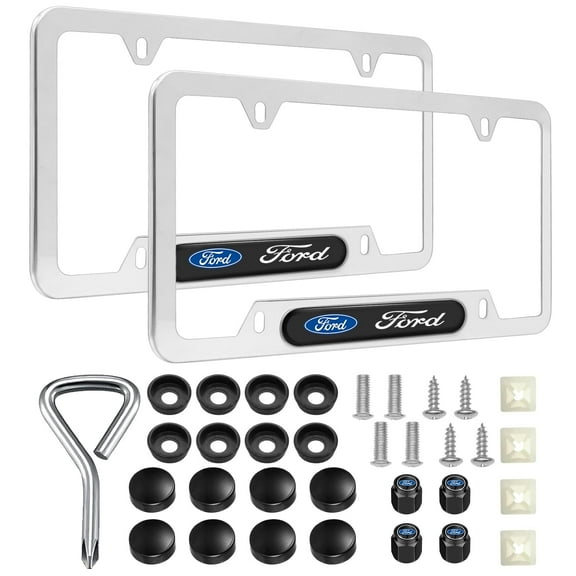 2 Pack License Plate Frames Compatible with Ford, Car License Plate Frames, Weather-Proof, Rust-Proof, Rattle-Proof, with Fasteners and Screws