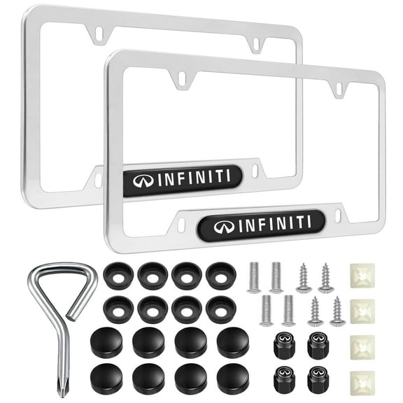 2 Pack License Plate Frames Compatible with Infiniti, Car License Plate Frames, Weather-Proof, Rust-Proof, Rattle-Proof, with Fasteners and Screws