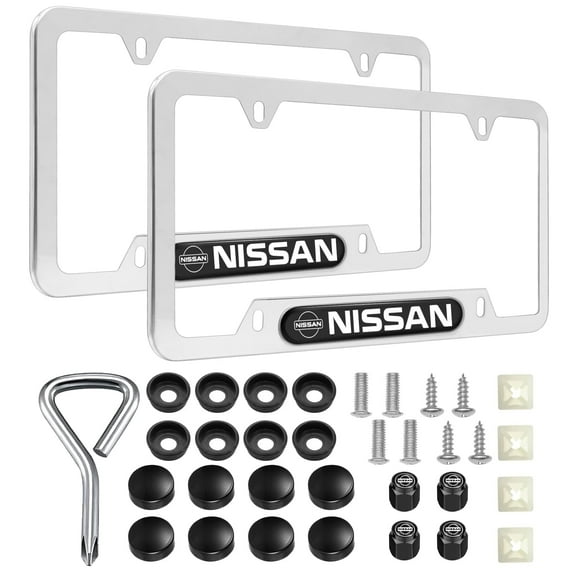 2 Pack License Plate Frames Compatible with Nissan, Car License Plate Frames, Weather-Proof, Rust-Proof, Rattle-Proof, with Fasteners and Screws