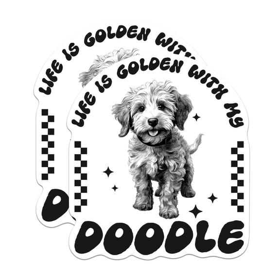 (2 Pack) Life Is Golden with My Doodle Magnet - Punny Golden Doodle Magnet - Doodle Mom or Dad - 5" On Longest Side - for Cars, Refrigerators, Toolboxes, Lockers- Made in USA - MAG0675
