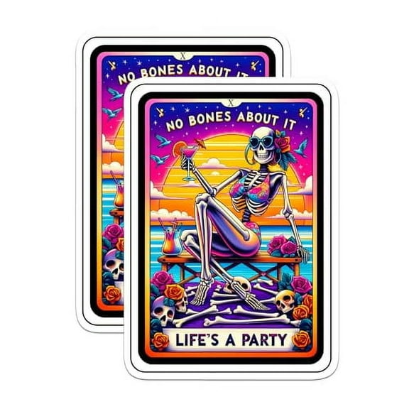 (2 Pack) Life's A Party Tarot Card Magnet - Cute Skeleton On Beach Magnet - 5" On Longest Side - Premium Magnet - for Cars, Refrigerators, Toolboxes, Lockers - Made in USA - MAG0495