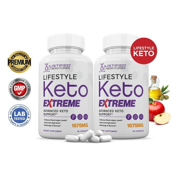 (2 Pack) Lifestyle Keto ACV Extreme Pills 1675mg Alternative to Gummies Dietary Supplement 120 Capsules