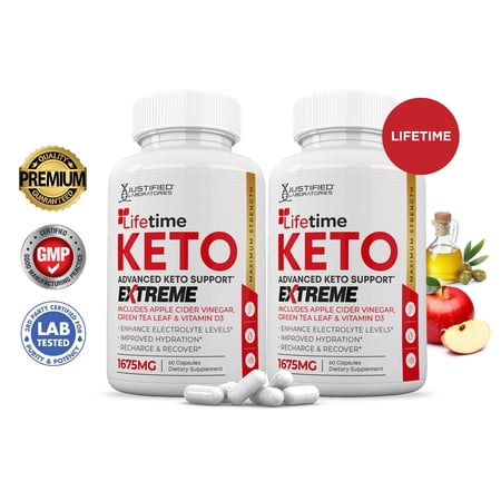 (2 Pack) Lifetime Keto ACV Extreme Pills 1675mg Alternative to Gummies Dietary Supplement 120 Capsules
