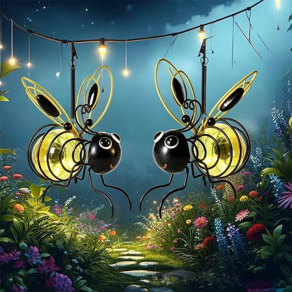 2 Pack Light-Absorbing Glow In Dark Resin Flying Bug Hanging Ornament Battery-Free Suspended Insect Statue Weatherproof Decor for Garden Tree Patio Kids Bedroom Outdoor Wedding Backdrop Landscape