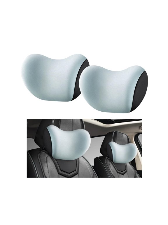 2 Pack Light Blue Butterfly Contoured Memory Foam Car Neck Pillows, Ergonomic Cervical Headrest Cushions, Removable Washable Breathable Covers, Adjustable Anti-Slip Strap, Neck Fatigue Relief Support