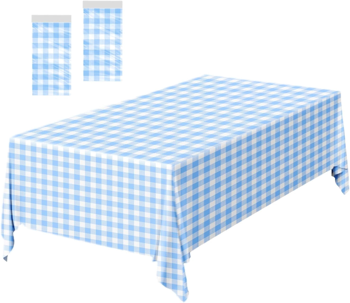 Table Light Man 2 Pack Light Blue Gingham Tablecloths 54 × 108 Inch Blue and White ...