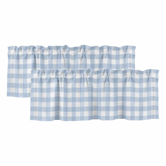 2 Pack Light Blue Plaid Valances for Windows Bedroom Living Room Window Treatments, Modern Minimalist Country Rod Pocket Valance Drapes Short Kitchen Curtains Over Sink 60"x18"
