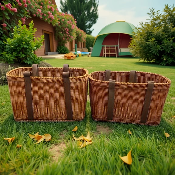 2-Pack Light Brown Woven Storage Baskets with Handles - Square Farmhouse Bins for Home, Garden & Seasonal Decor - Perfect for Fall, Christmas & Weddings