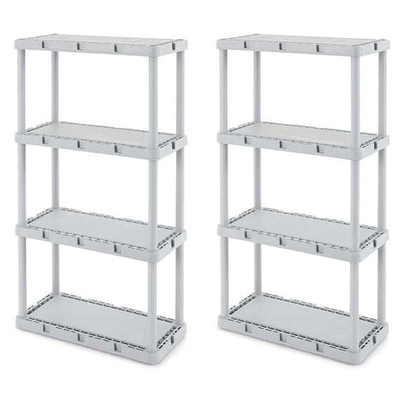 2 Pack Light Duty Storage Shelves, Knect-A-Shelf 4-Shelf Solid Shelving Rack Organizer for Home, Garage, Basement & Laundry, Grey