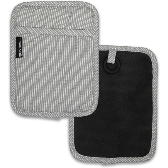 2 Pack - Light Grey Heat Resistant Thick Soft Quilted Lining Kitchen Oven Pot Holders With Neoprene and Cotton Non-slip