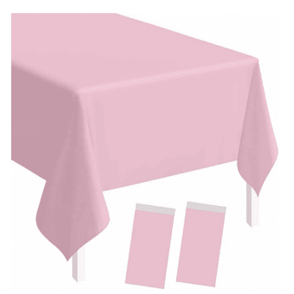 2 Pack Light Pink Plastic Tablecloth Rectangle 54 x 108 Premium Disposable Table Cloth Plastic Pink Table Cover