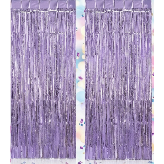 2 Pack Light Purple Foil Fringe Curtains for Party Decorations, Photo Booth Backdrops, Birthday Wedding Bridal Shower Holiday Graduation Celebration Door Streamers