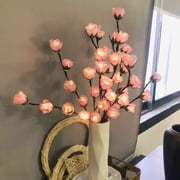 2 Pack Light Purple Rose Flower Twig Lights, 30 Inch 20 LED Artificial Rose Branch Lights Battery Powered Flexible Branch Decor Lights for Home Vase Wedding Christmas
