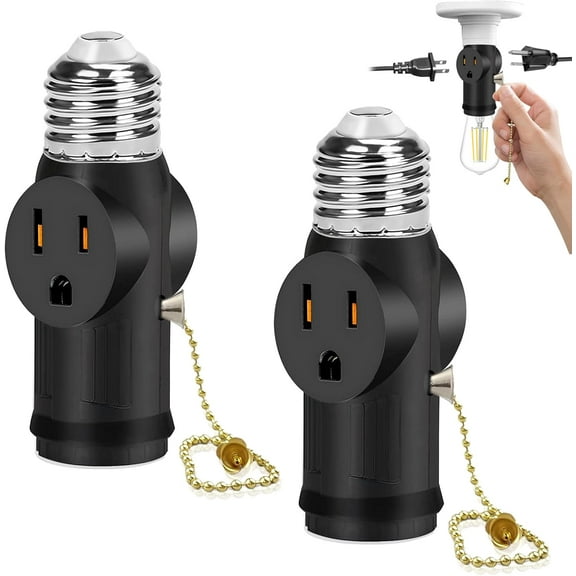 2 Pack Light Socket Outlet Adapter, Light Bulb Outlet Socket Adapter | Light Socket to Plug Adapter, Lightbulb Outlet Adapter for garages, basements, yards, and other locations