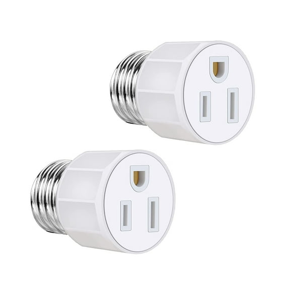 2 Pack Light Socket to Plug Adapter - E26/ E27 3 Prong Light Socket Outlet - Light Bulb Outlet Socket Adapters, High-Quality 2/3 Prong Plug in Light Socket Adapter for Home Porch Patio Garage