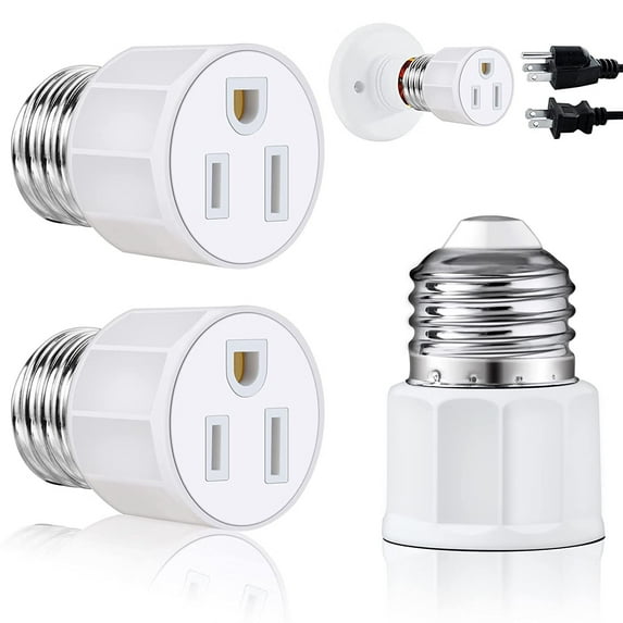 2 Pack Light Socket to Plug Adapter - E26/ E27 3 Prong Light Socket Outlet - Light Bulb Outlet Socket Adapters, High-Quality 2/3 Prong Plug in Light Socket Adapter for Home Porch Patio Garage