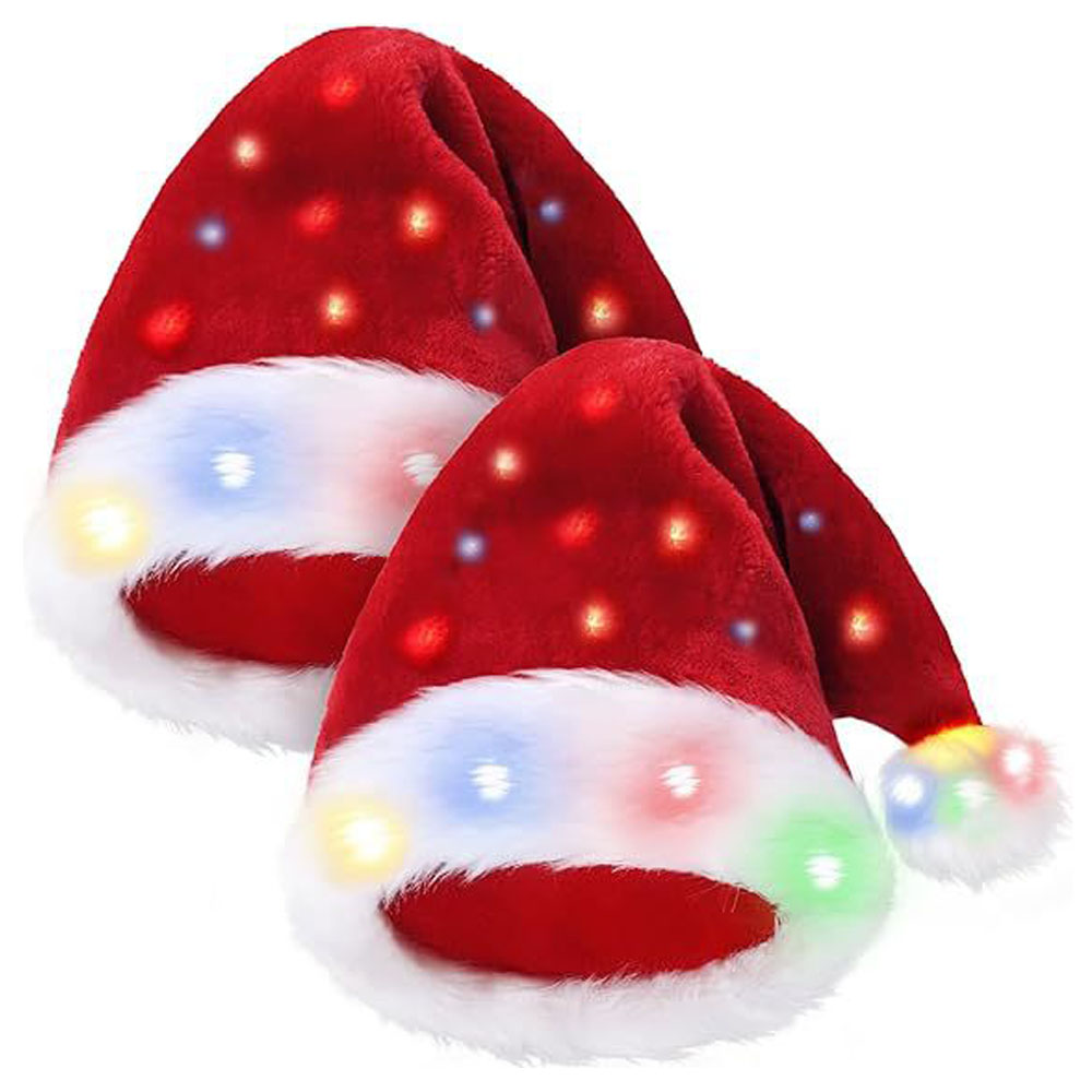 2 Pack Light Up Christmas Hat, Plush Christmas LED Glowing Hat, Funny