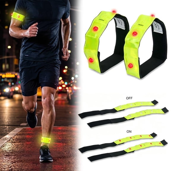 2 Pack Light up Reflective Arm Bands Glow Bracelets, Running Lights for Runners Dog Walking