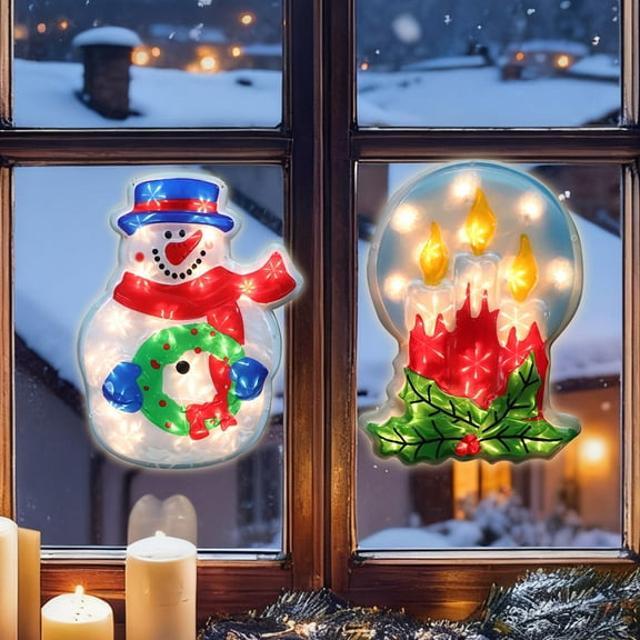 2-Pack Lighted Christmas Window Silhouette Decorations | Candle & Snowman Designs | Indoor Decor for Window, Glass Wall