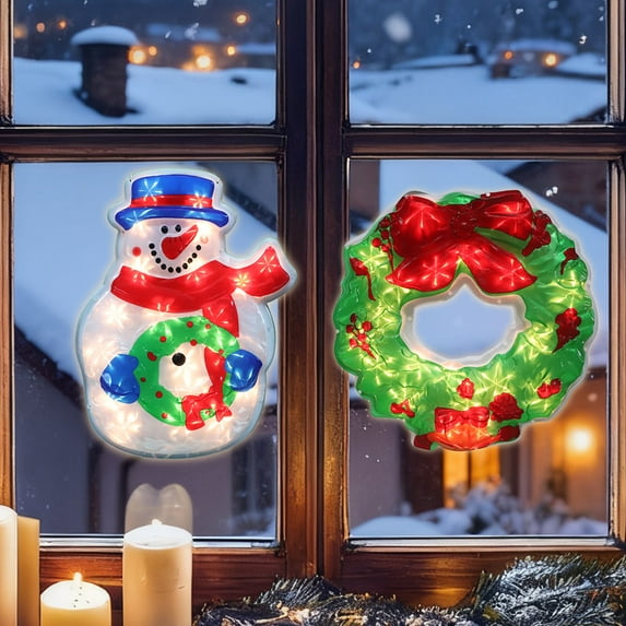 2-Pack Lighted Christmas Window Silhouette Decorations | Christmas Wreath & Snowman Designs | Indoor Decor for Window, Glass Wall